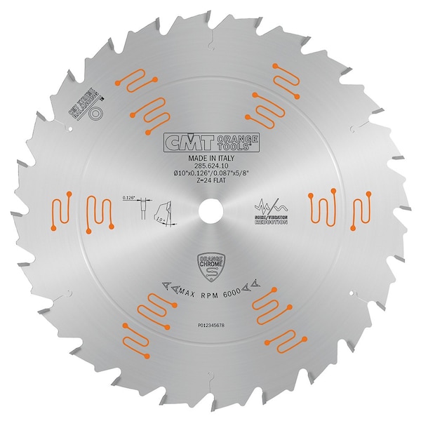 Cmt ORANGE TOOLS Orange Chrome Ripping Blade 10" x T24 Flat, Silver 285.624.10 - main